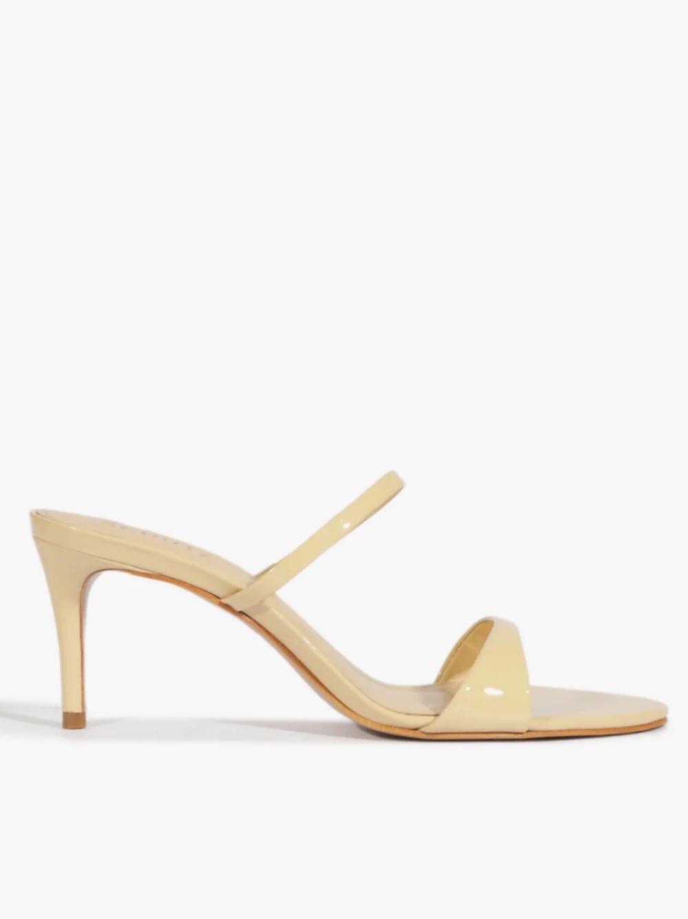Schutz “Jessica” Patent Leather Strappy Midi-Heel Sandal in Beige - Size 11
